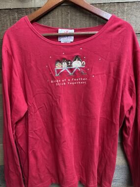 Quacker Factory Turkey Embellished Red Top Long Sleeve Sz L